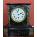 A 19th Century French Belge noir and marble mantel clock