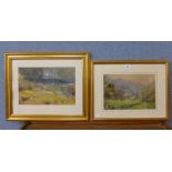 Stacey Blake, pair of River Dove landscapes, watercolour,