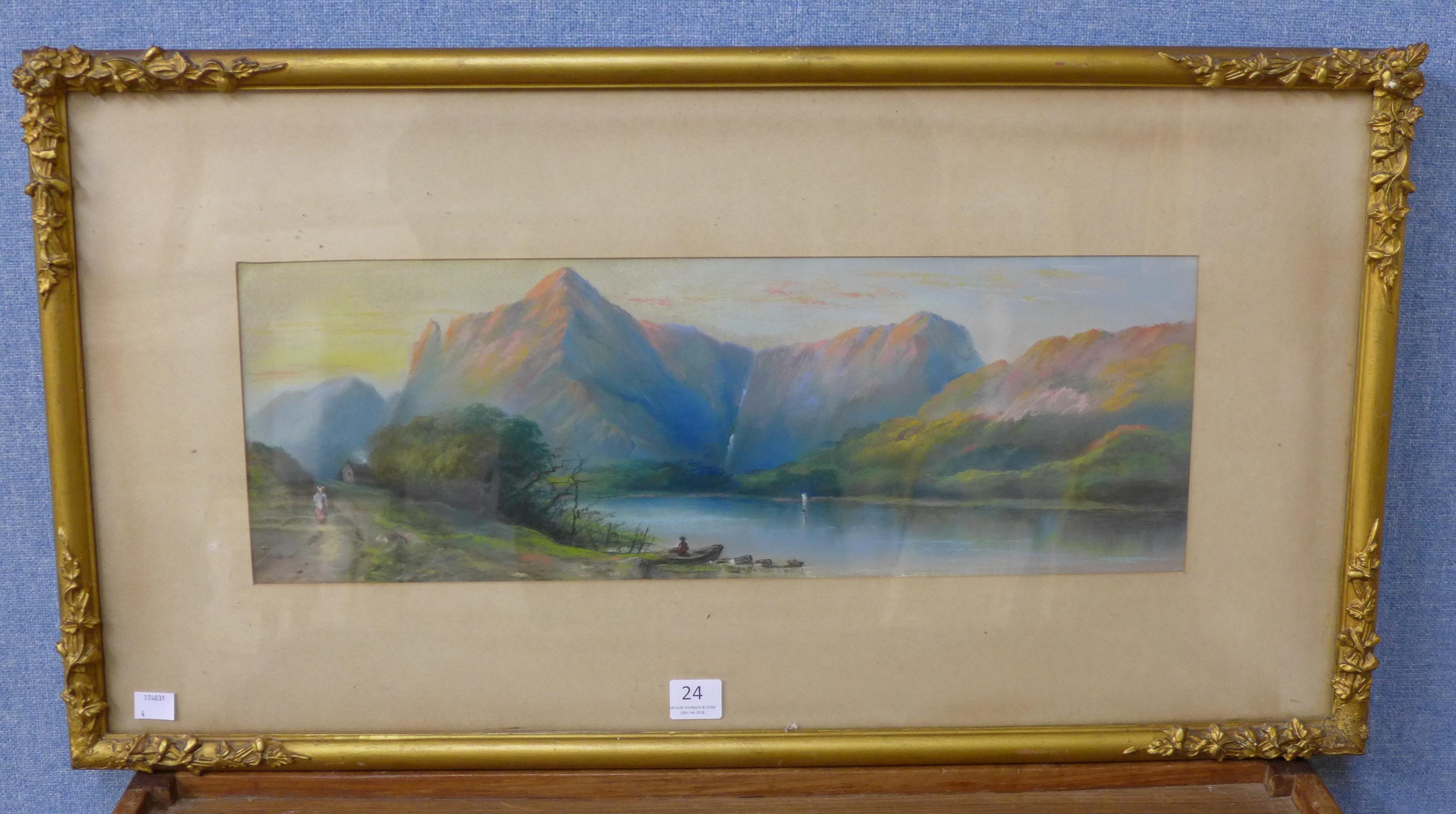 Italian School (19th Century), lake scene, pastel,