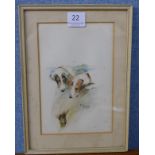 Olive Lazenby, watercolour study of two terriers hunting a rabbit,