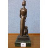 A bronze abstract bronze figure of mother and child,