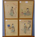 A set of four Japanese overpainted wood block prints