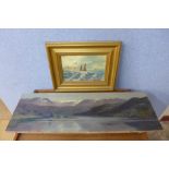 Ellen Williamson, lake scene, oil on canvas and a marine landscape,