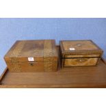 A Victorian inlaid walnut writing box and jewellery box
