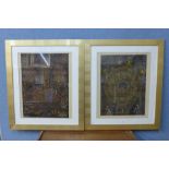 A pair of eastern over painted silk pictures,