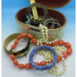 Costume jewellery, horn bangle, etc., total weight 0.
