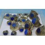 Afghan jewellery, four large bangles, one small bangle, seven pendants,