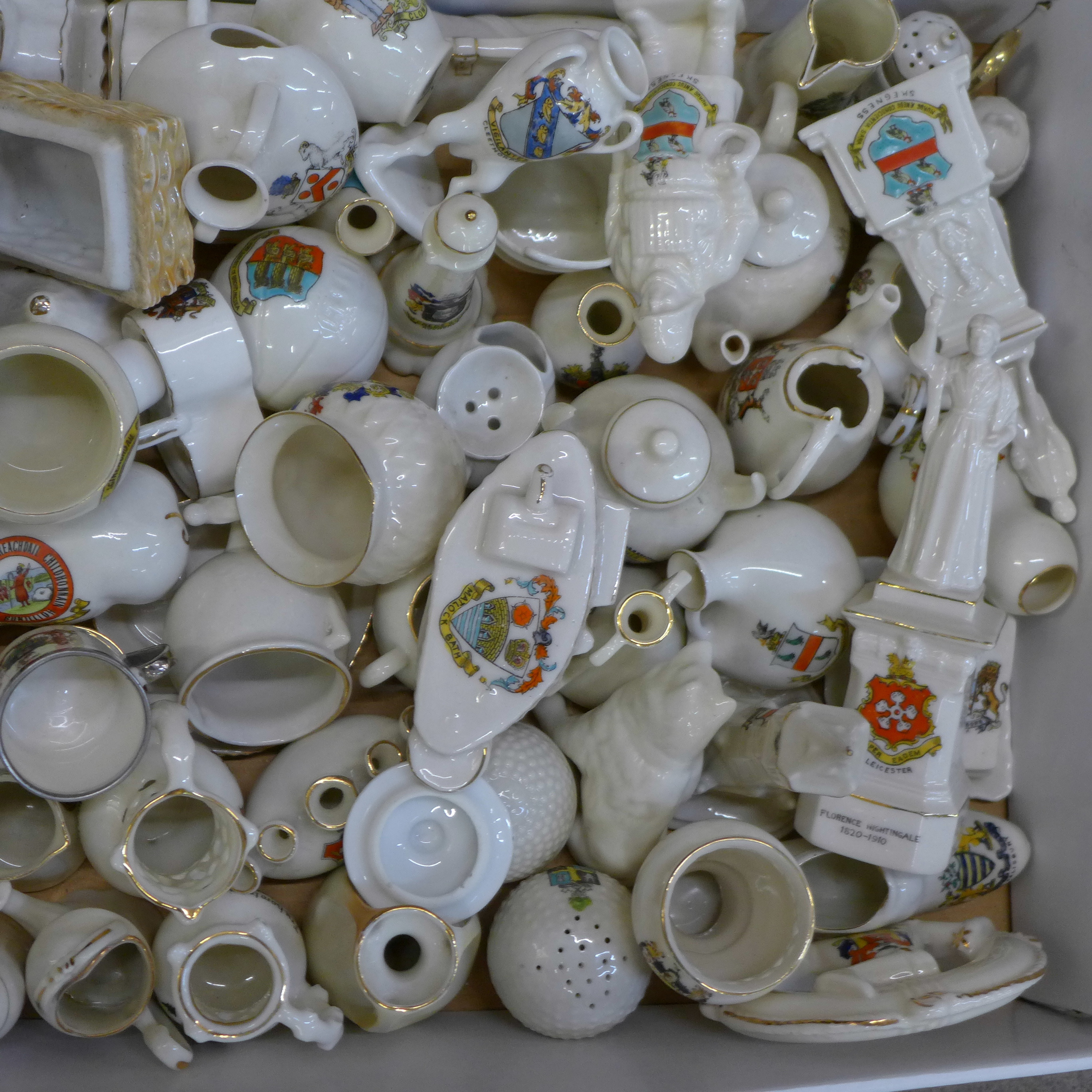 A large collection of crested china including WWI tank, football, golf balls, statues, etc. - Image 3 of 3
