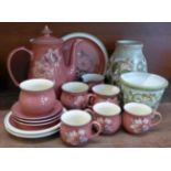 Two pieces of Denby Glyn Colledge and a Denby Damask part tea set