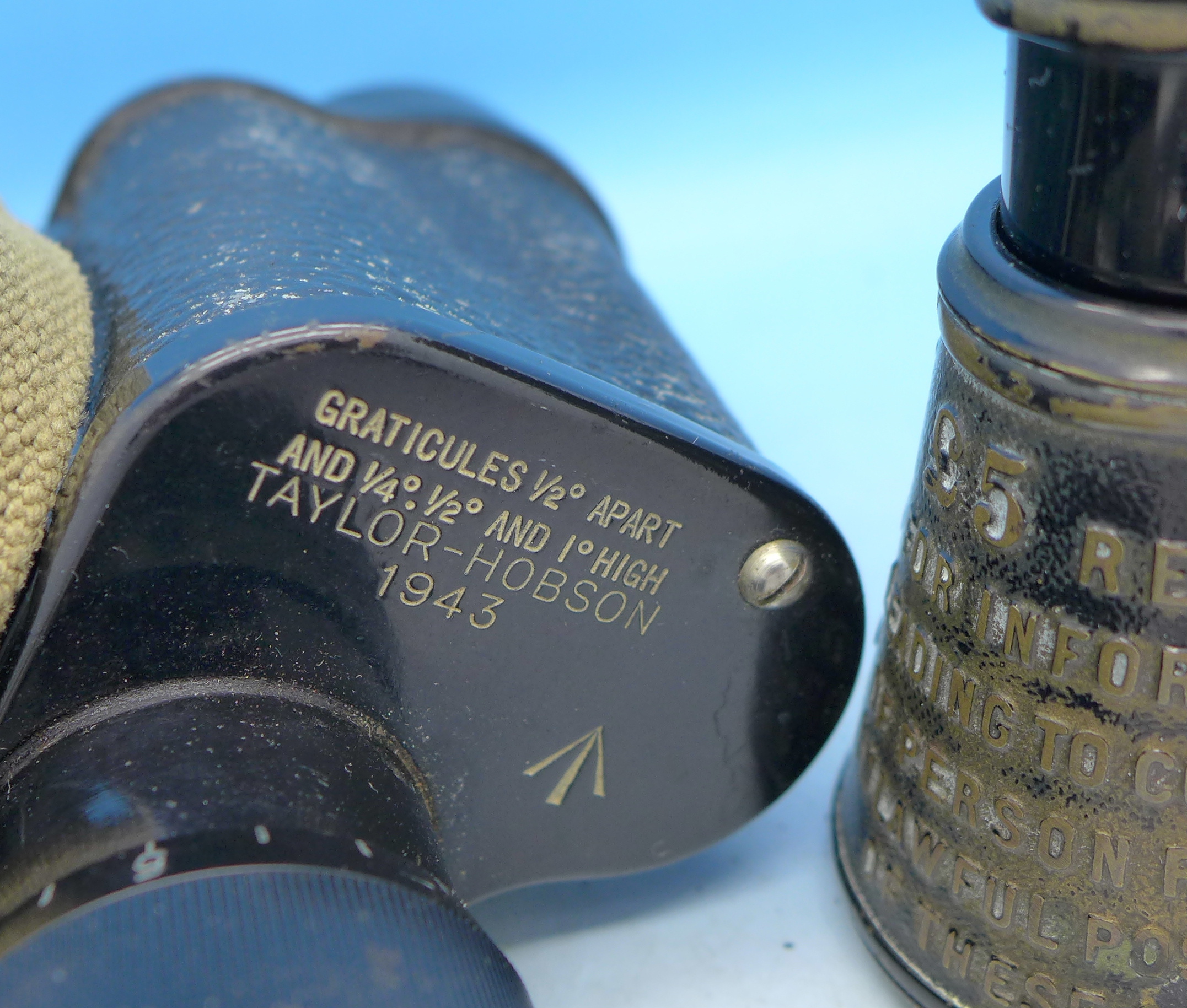 A pair of WWII Taylor-Hobson x6 binoculars and a pair of opera glasses with Property of U.A.D.C. - Image 3 of 4