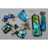 Dichroic glass and silver jewellery