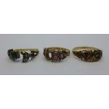 Three 19th Century rings, one hallmarked Birmingham 1871, all a/f, total weight 5.