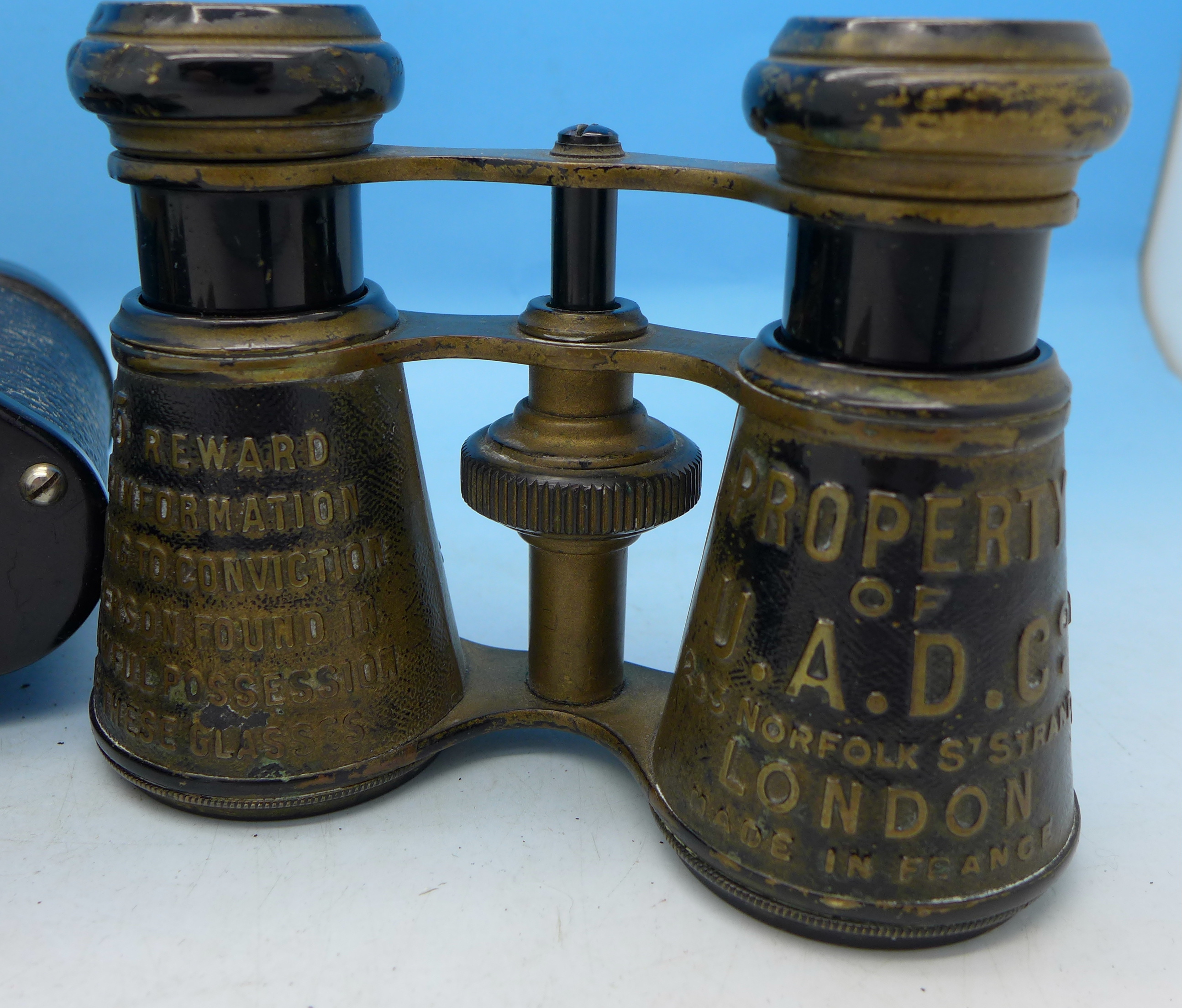 A pair of WWII Taylor-Hobson x6 binoculars and a pair of opera glasses with Property of U.A.D.C. - Image 4 of 4