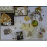 Costume jewellery including silver and Albert with swivel fob