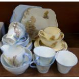 Two Shelley part tea sets, blue service lacking one cup,