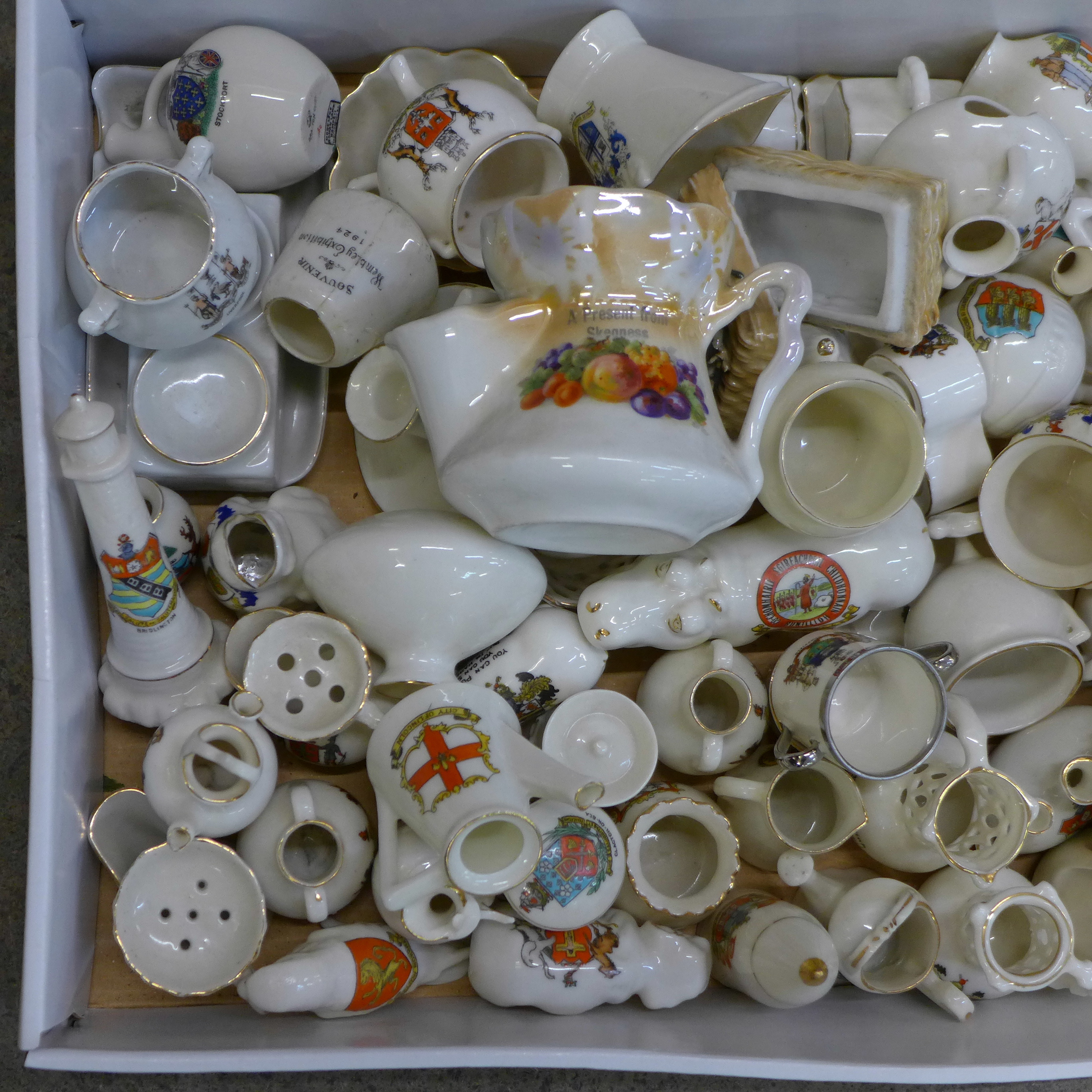 A large collection of crested china including WWI tank, football, golf balls, statues, etc. - Image 2 of 3