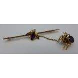 A 9ct gold spider brooch set with amethyst, Chester 1924, 3.
