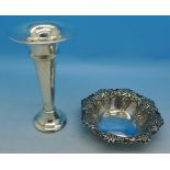 A silver specimen vase and a silver dish