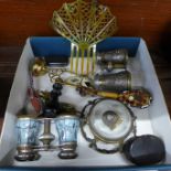 Assorted items including two pairs of theatre glasses, snuff box, double sovereign case, etc.