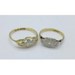 Two 18ct gold and diamond rings, 3.