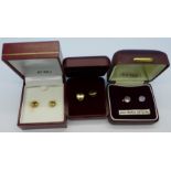 Three pairs of 9ct gold earrings