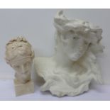 An Art Nouveau style wall pocket and a bust of a lady