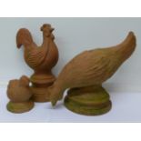 Three Wychford Pottery hen figures