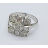 An 18ct white gold and diamond Art Deco style dress ring, total diamond weight 1.