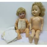 A Simon & Halbig doll and a 1960's walking doll,