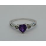A 9ct white gold, amethyst and diamond ring, 1.