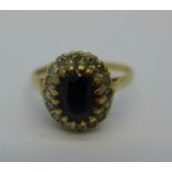 A 9ct gold, sapphire and white stone ring, 2.