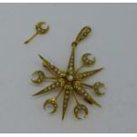 A 15ct gold and pearl star brooch, a/f, 5.