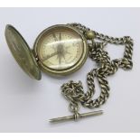 A military compass and a silver double Albert chain, compass marked Taylor, Rochester, N.Y.