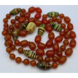 An amber coloured bead necklace