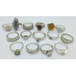 Fifteen silver rings