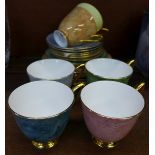 Six Royal Albert Gossamer cups and saucers, one extra larger green saucer and six sandwich plates,