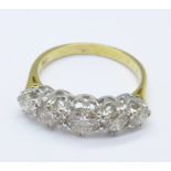 An 18ct gold five stone diamond ring, total diamond weight 1.