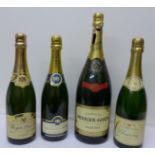 Four bottles of champagne including Perrier-Jouet 1.
