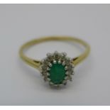 A 9ct gold, white and green stone ring, 2.