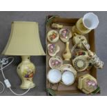 A collection of Aynsley china including a table lamp, telephone,