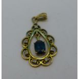 A 14ct gold, green stone and diamond pendant, 2.