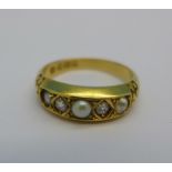 An 18ct gold, pearl and diamond ring, Chester 1901, 3.