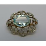 A yellow metal and platinum set diamond and topaz brooch, 4.