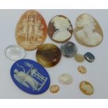 Nine unmounted cameos and four unmounted intaglios,