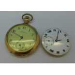 A Waltham gold plated pocket watch and a movement marked Juillard Watch Co.