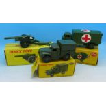 Three Dinky Toys, 626 Military Ambulance, 641 Army 1-Ton Cargo Truck and 693 7.