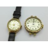 Two lady's 9ct gold cased wristwatches