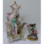 A continental porcelain spill holder in the form of a young girl and boy by a tree stump,