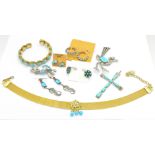 Silver and metal turquoise set jewellery