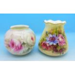 Two Royal Worcester vases, one signed Freeman and a/f, chip to rim,